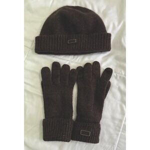 Coach Brown Knit Gloves and Hat Set